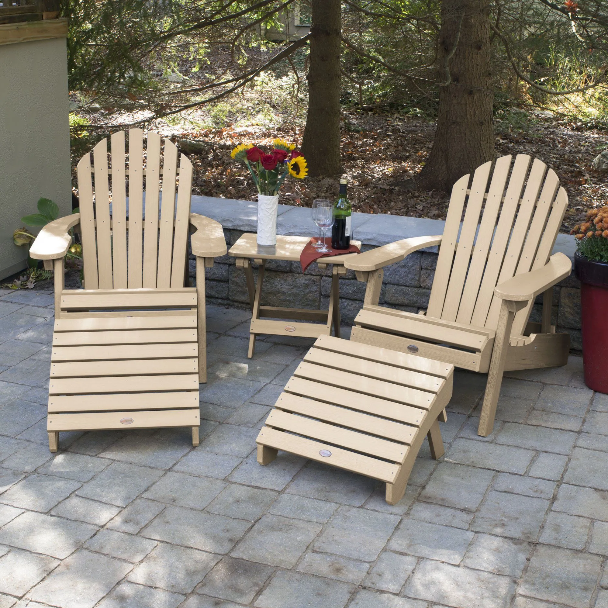 2 Hamilton Adirondack Chairs, 2 Ottomans & Side Table