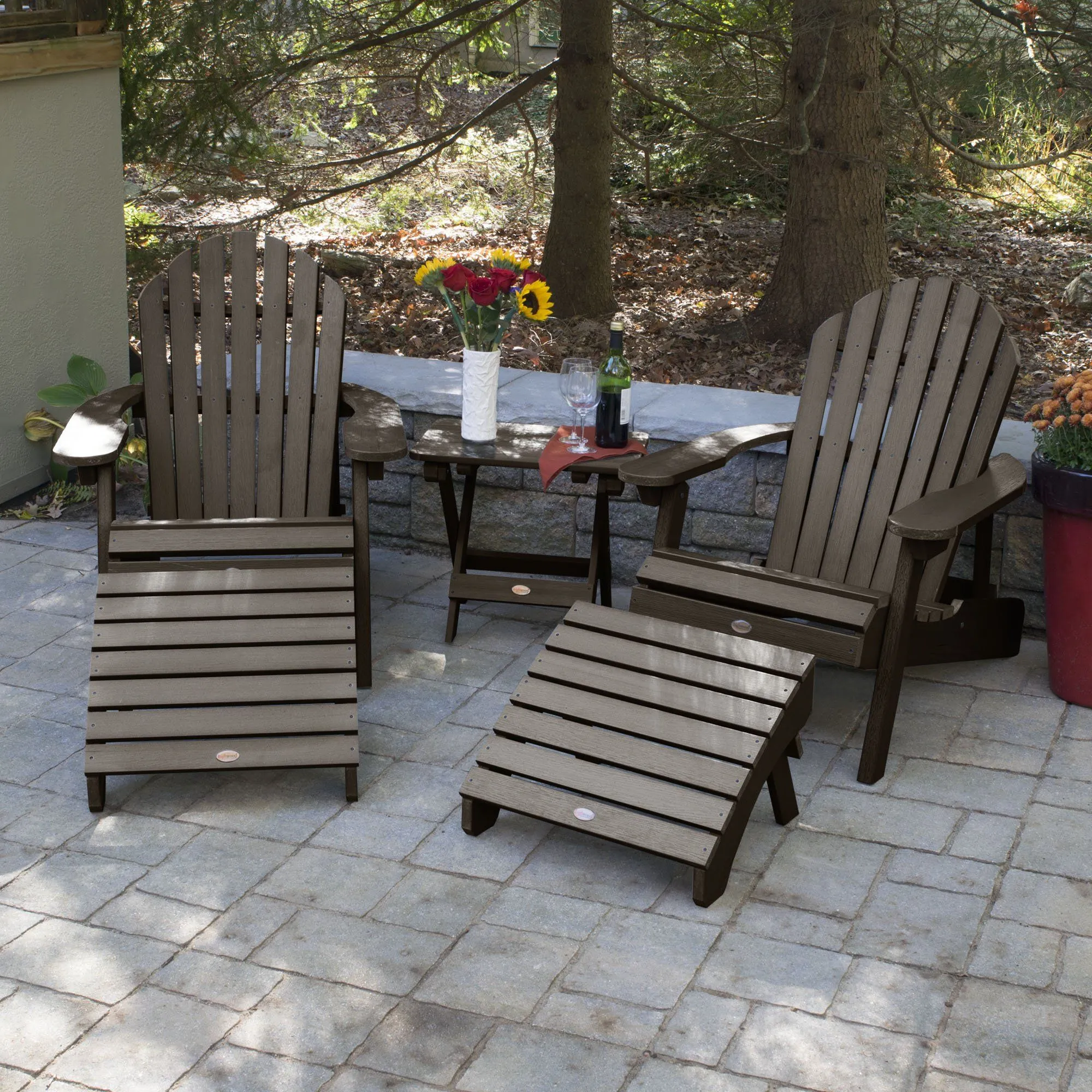 2 Hamilton Adirondack Chairs, 2 Ottomans & Side Table