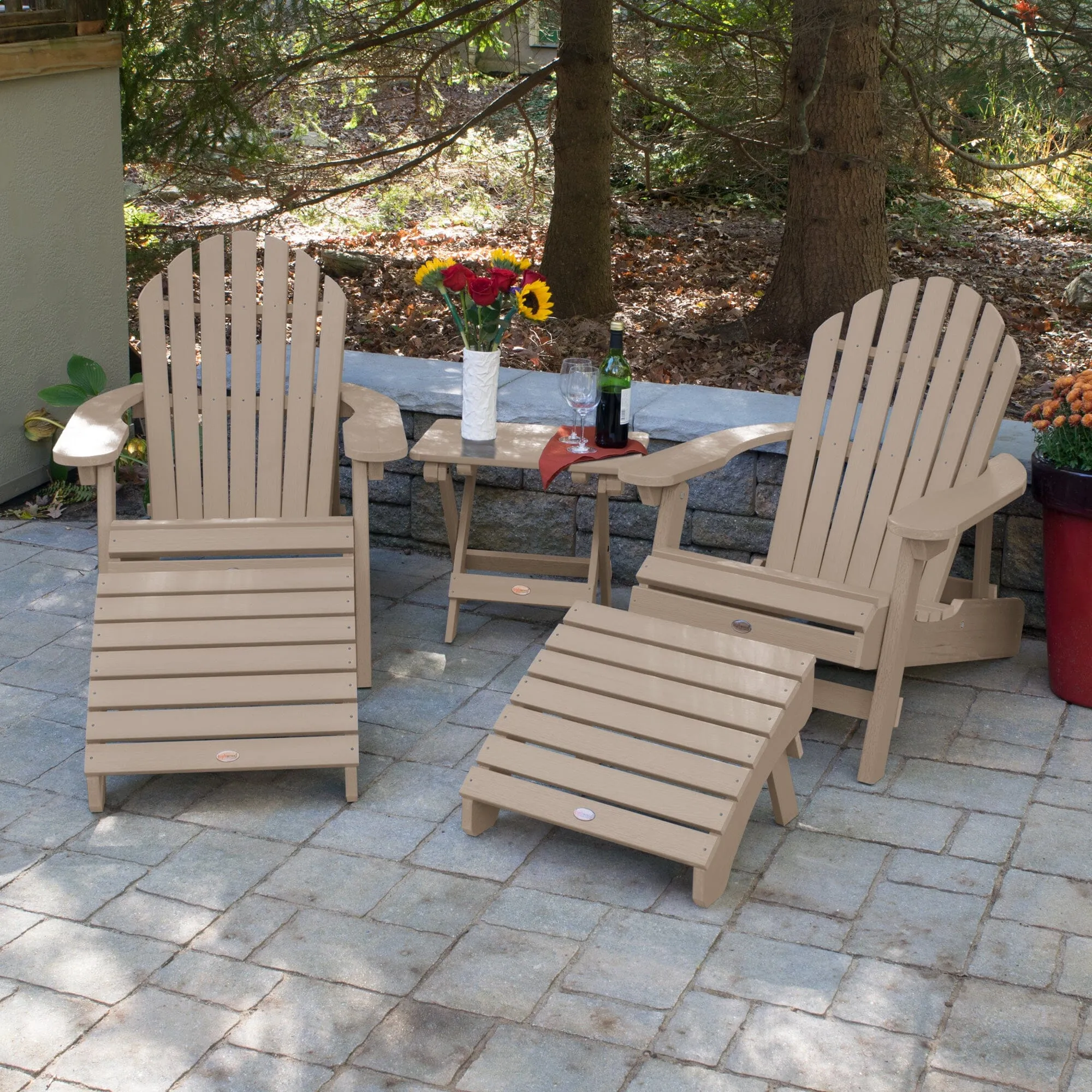 2 Hamilton Adirondack Chairs, 2 Ottomans & Side Table