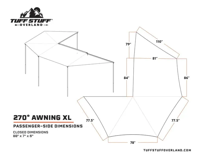 270 DEGREE AWNING, XL, PASSENGER SIDE, C-CHANNEL ALUMINUM, OLIVE, BY TUFF STUFF OVERLAND