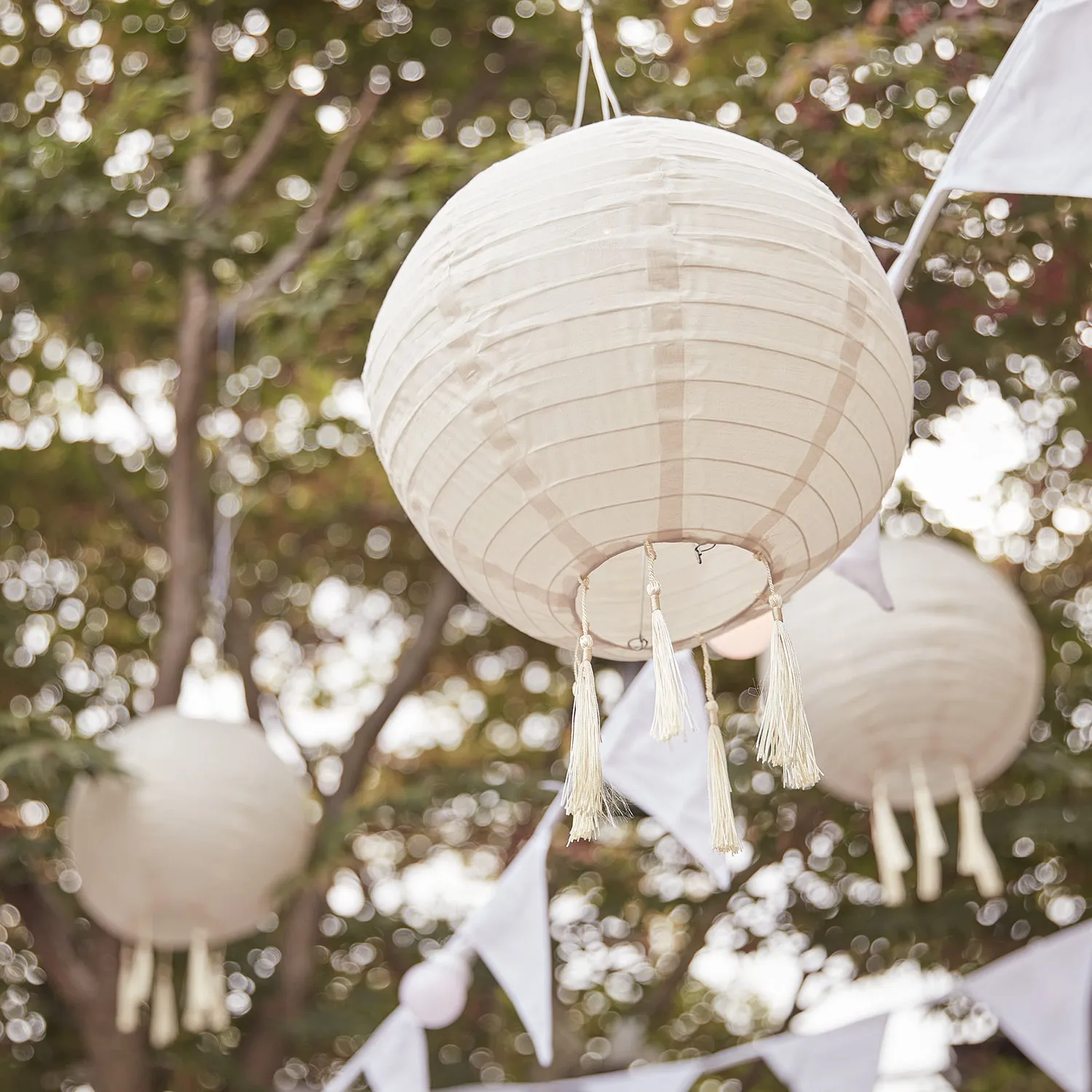 3 Lucena Cream Tassel Solar Lanterns