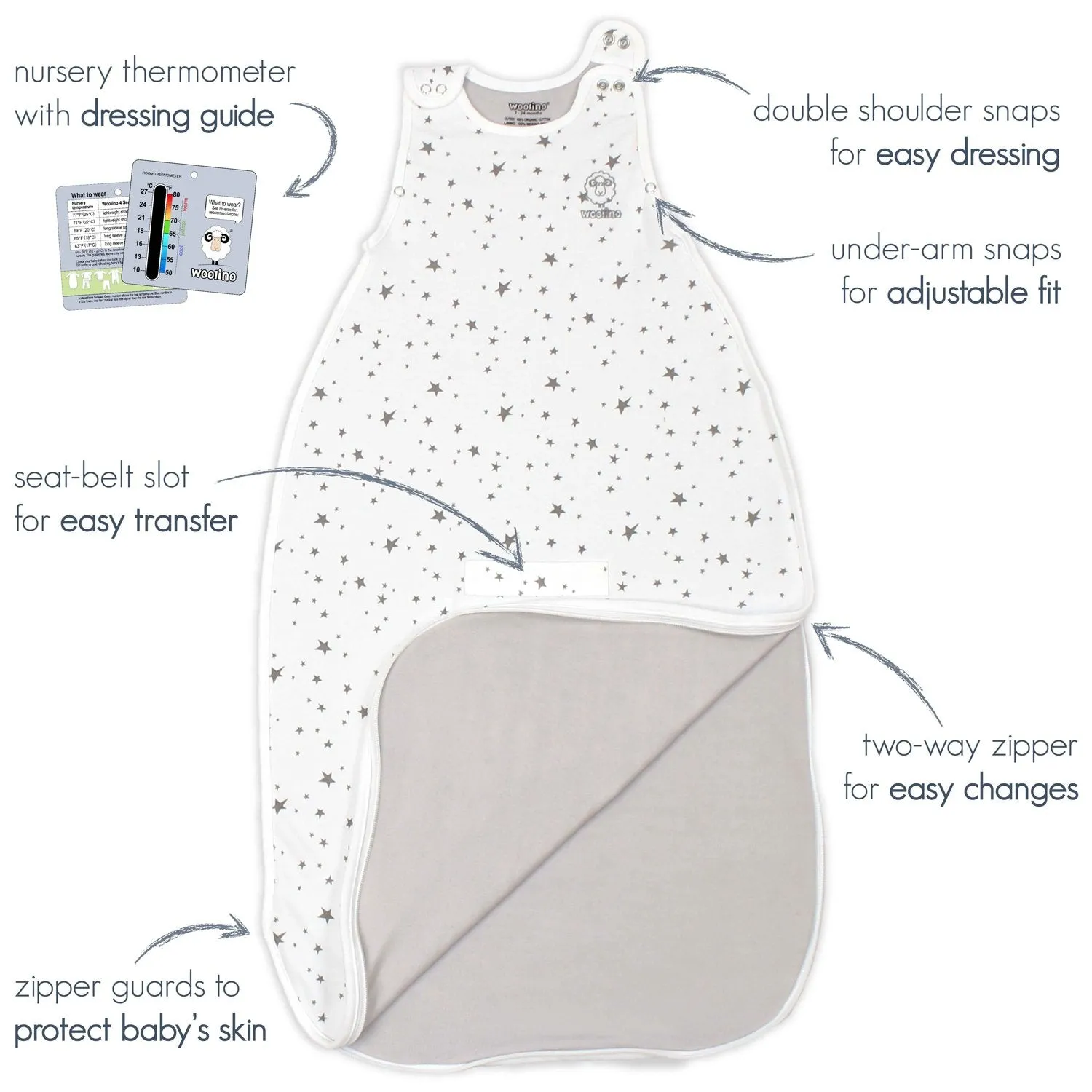 4 Season Ultimate Baby Sleep Bag, Merino Wool & Organic Cotton, 2 Months - 2 Years, Succulent