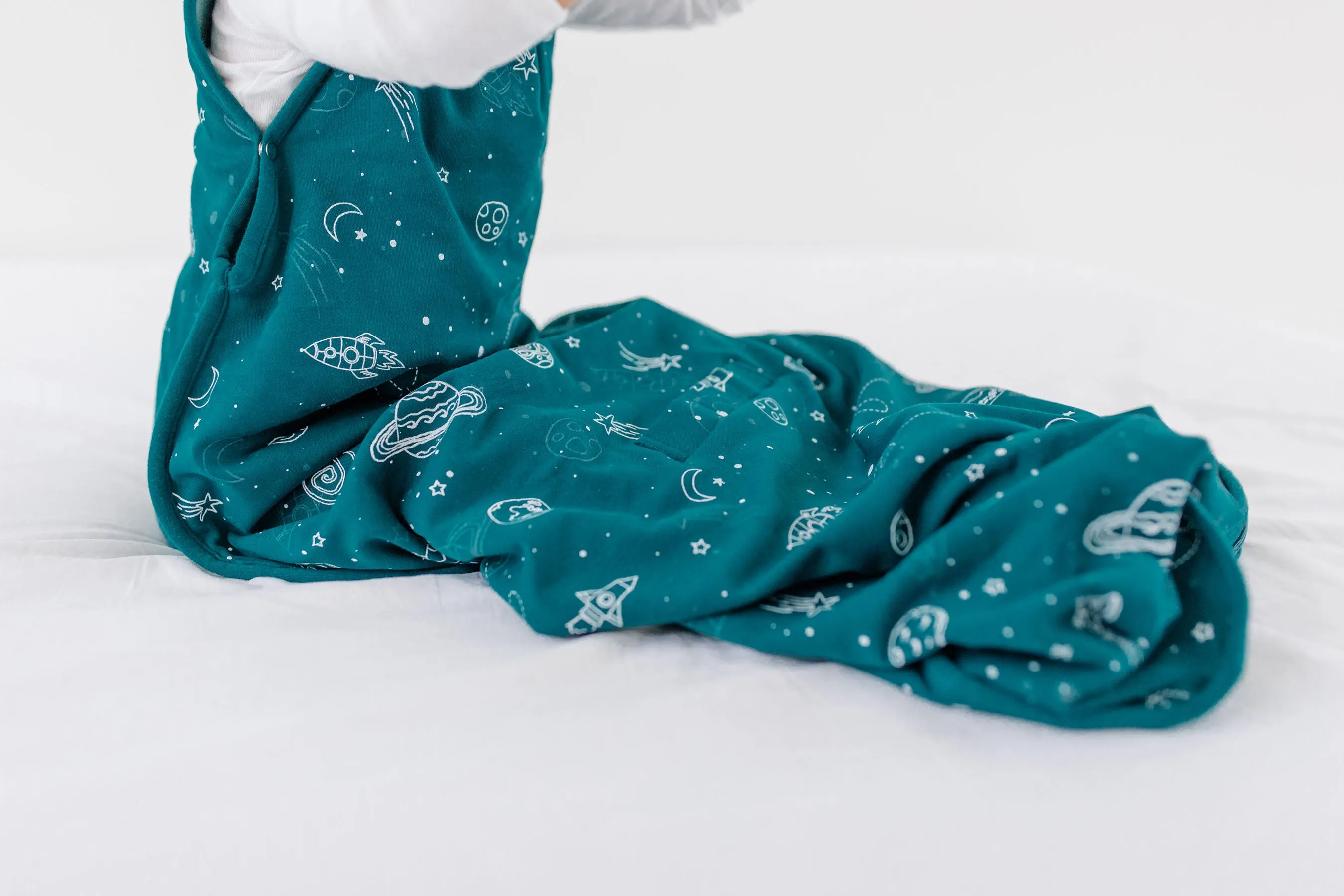 4 Season Ultimate Toddler Sleep Bag, Merino Wool & Organic Cotton, 2 - 4 Years, Space - GLOW IN THE DARK