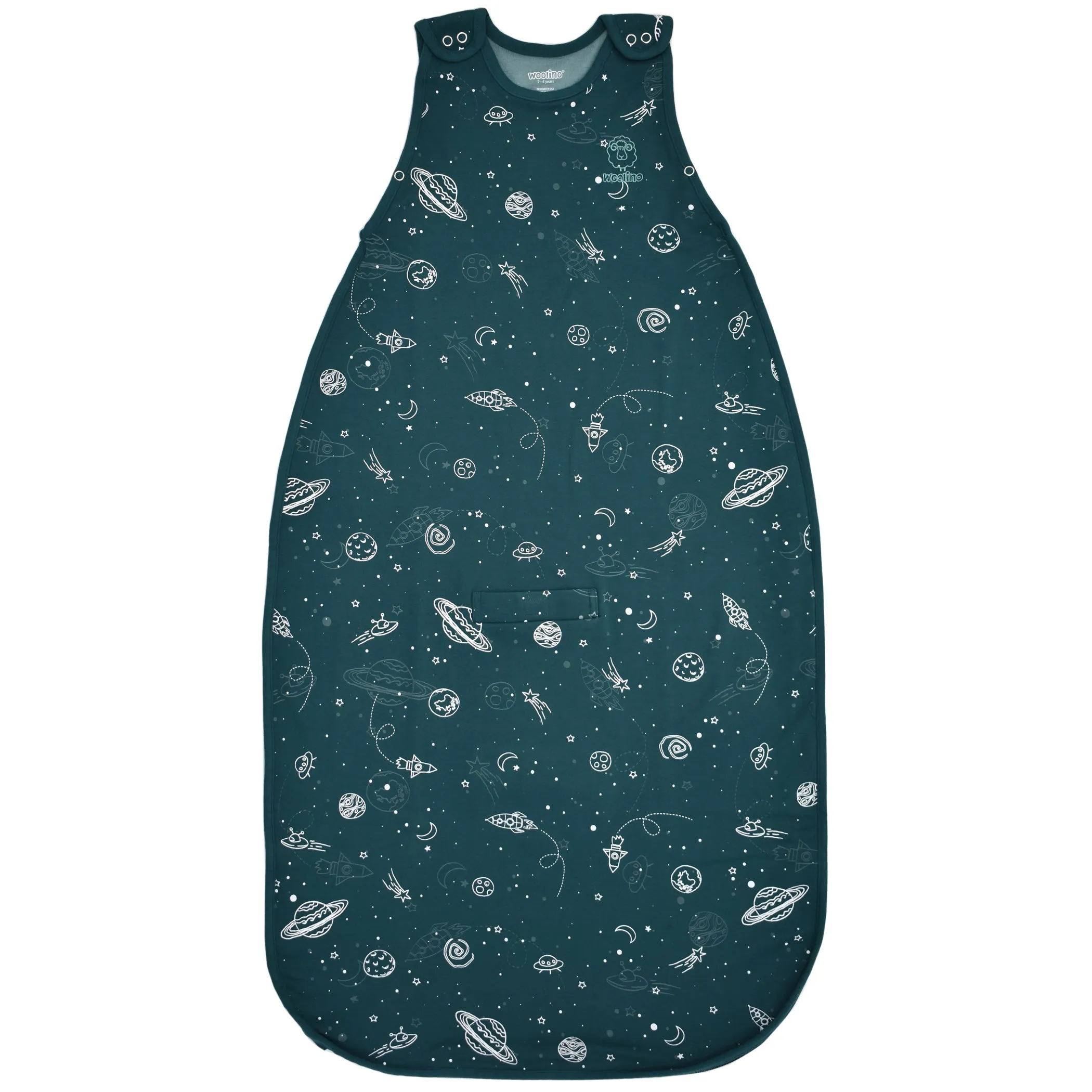 4 Season Ultimate Toddler Sleep Bag, Merino Wool & Organic Cotton, 2 - 4 Years, Space - GLOW IN THE DARK