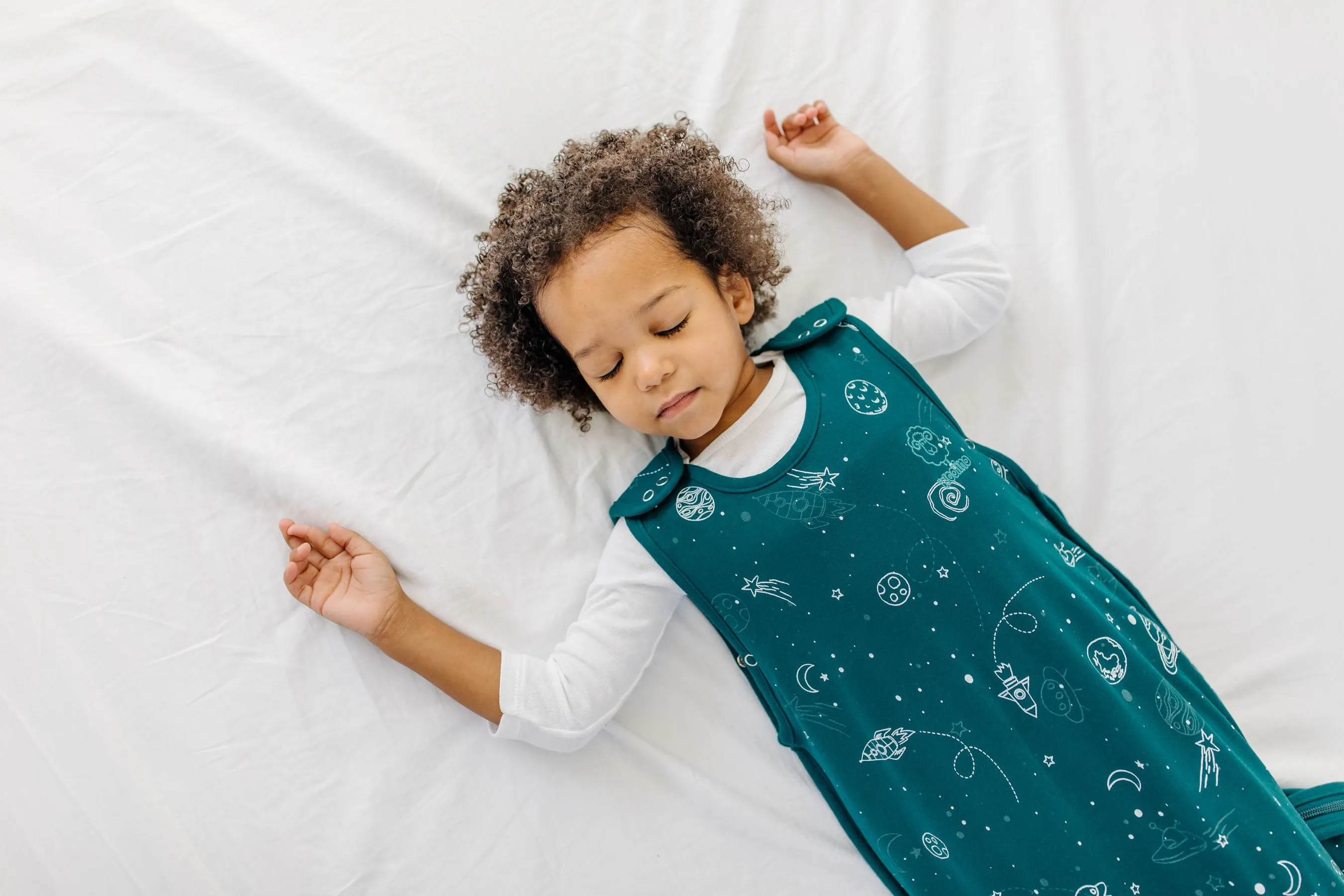 4 Season Ultimate Toddler Sleep Bag, Merino Wool & Organic Cotton, 2 - 4 Years, Space - GLOW IN THE DARK