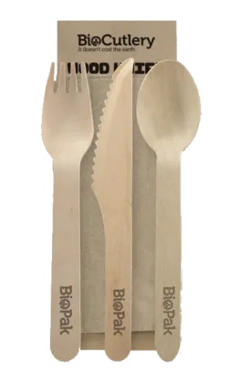 BioPak - Wood Knife, Fork, Spoon & Napkin Set