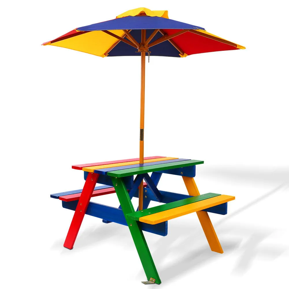 Colorful Wooden Kids Picnic Table Set with Umbrella - Keezi