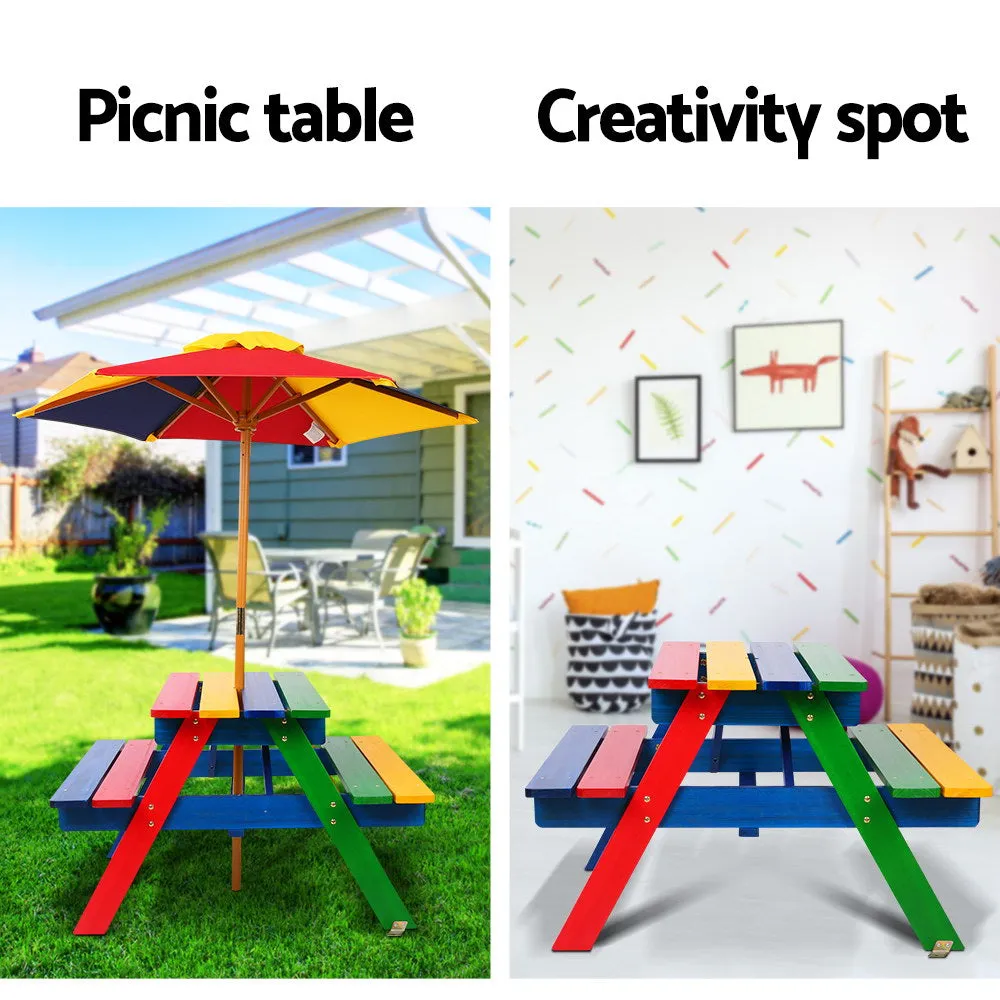 Colorful Wooden Kids Picnic Table Set with Umbrella - Keezi