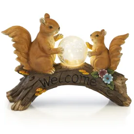 Enchanted Welcome Squirrels Solar Powered Led Outdoor Decor Garden Light