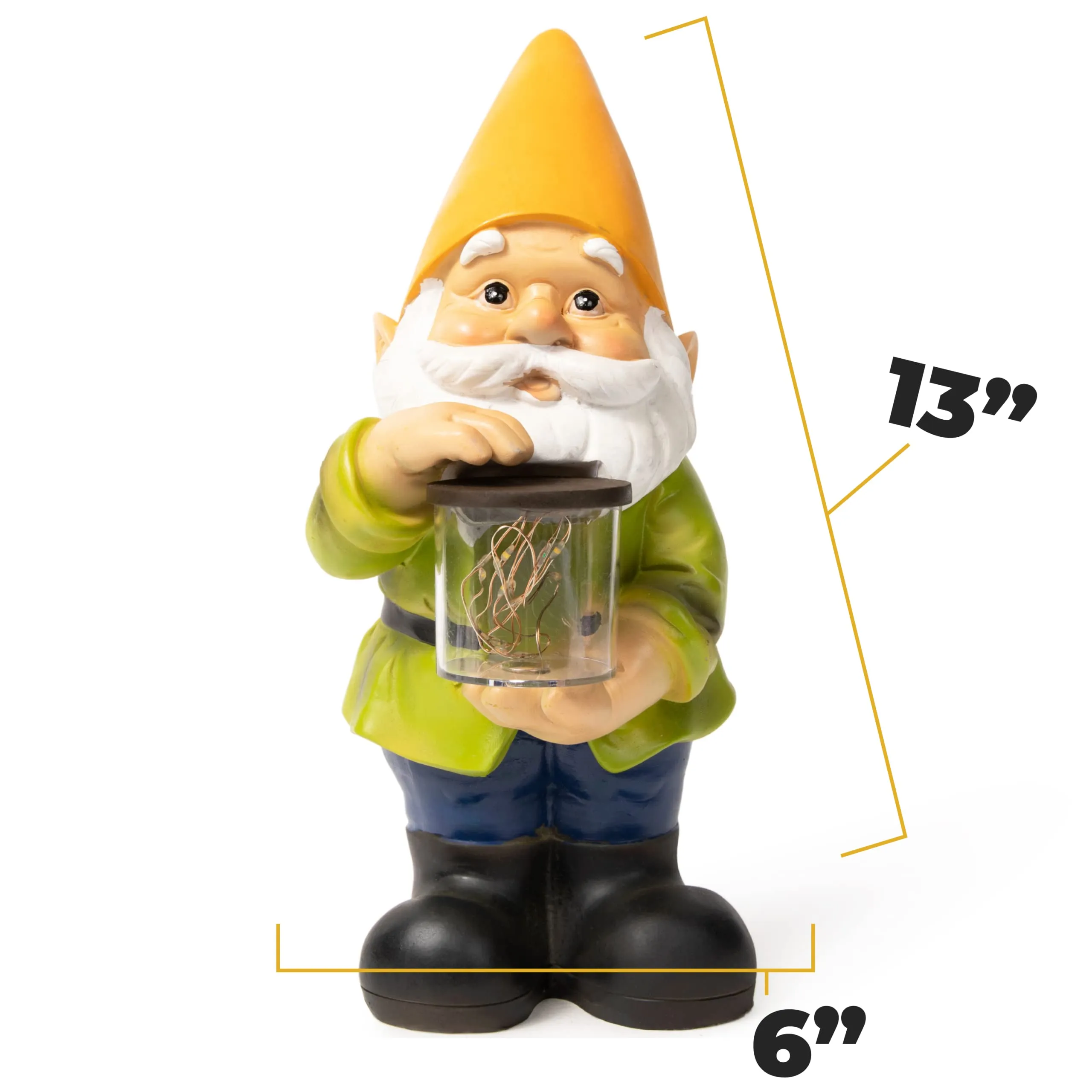 Gnome Solar Powered Led Outdoor Decor Garden Light, 6" W X 13" H (Yellow Hat)