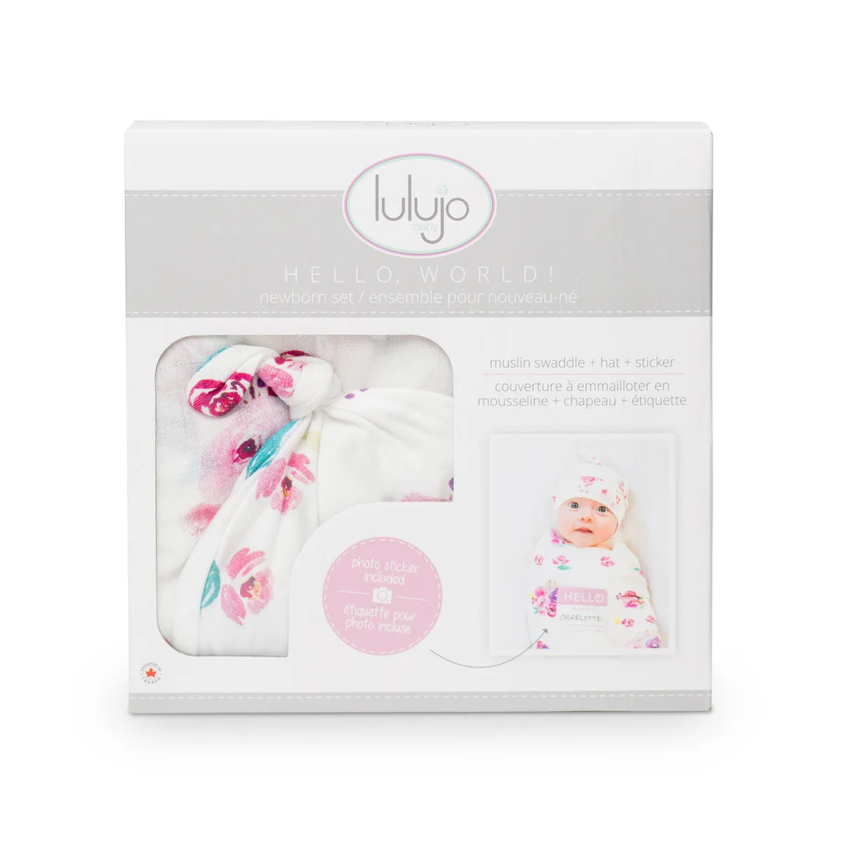 Lulujo Hello World Newborn Hat & Swaddle Set