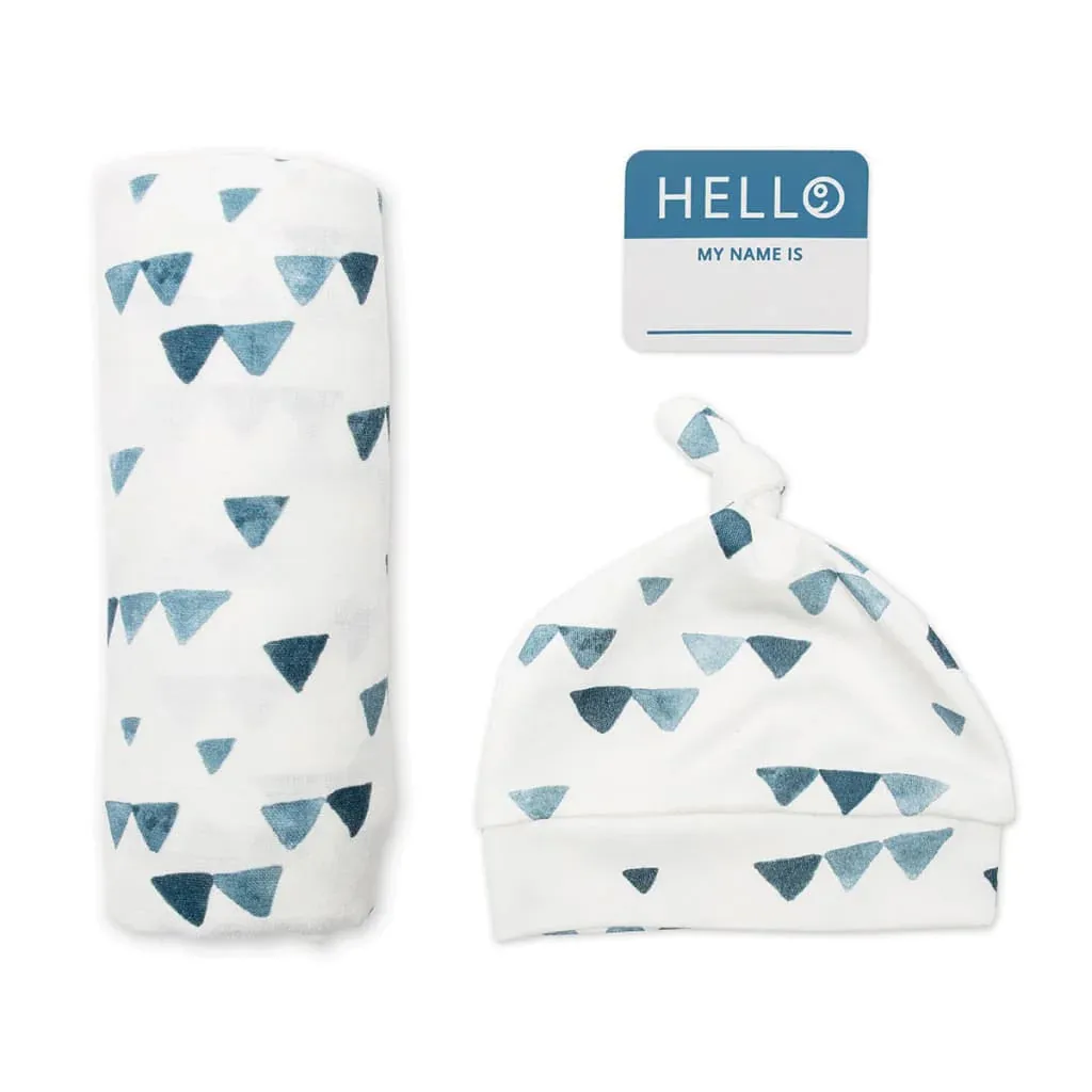 Lulujo Hello World Newborn Hat & Swaddle Set