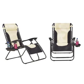 Neo Pair of Outdoor Zero Gravity XL Sun Loungers - Cream