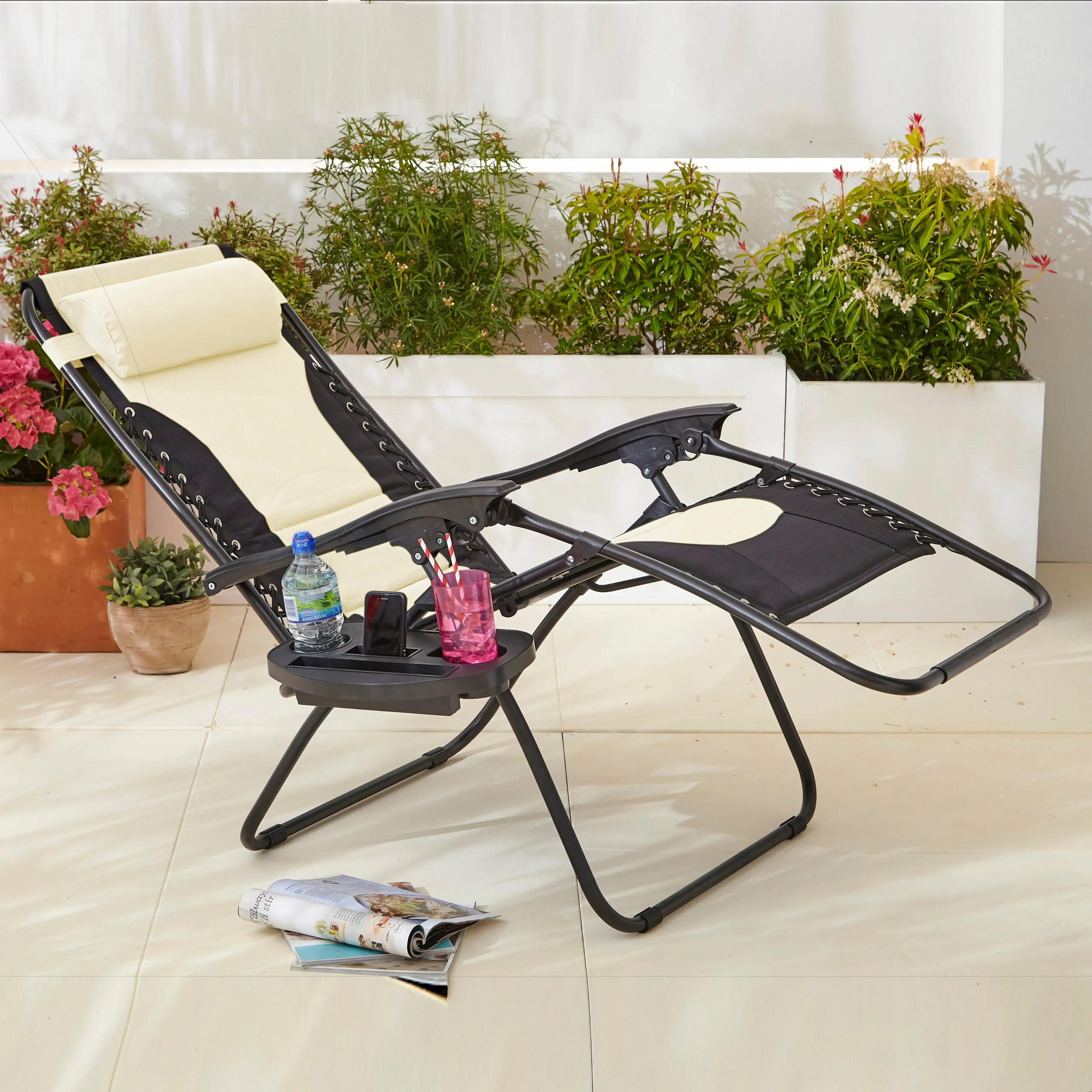 Neo Pair of Outdoor Zero Gravity XL Sun Loungers - Cream