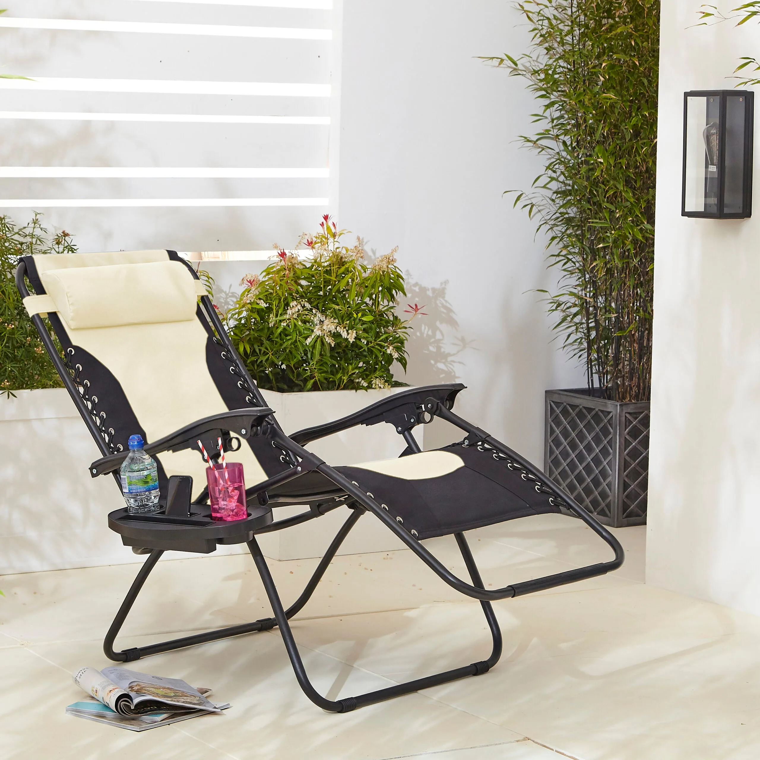 Neo Pair of Outdoor Zero Gravity XL Sun Loungers - Cream