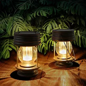 pearlstar Solar Lantern Outdoor Waterproof Hanging Solar Garden Lights - 2 Pack Solar Powered Landscape Christmas Lanterns with Retro Design for Patio, Yard, Garden and Pathway Decor (Warm Light)