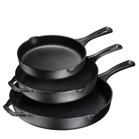 Pre-Seasoned Cast Iron 3 Piece Skillet Bundle. 12   10   8 Set of 3 Cast Iron Frying