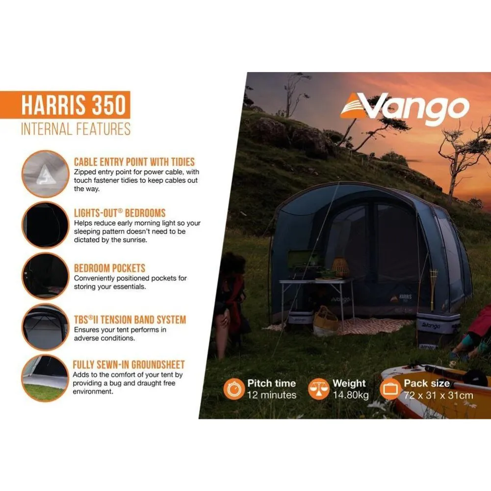 Vango Harris 350 Tent - 3 Person Family Poled Tent