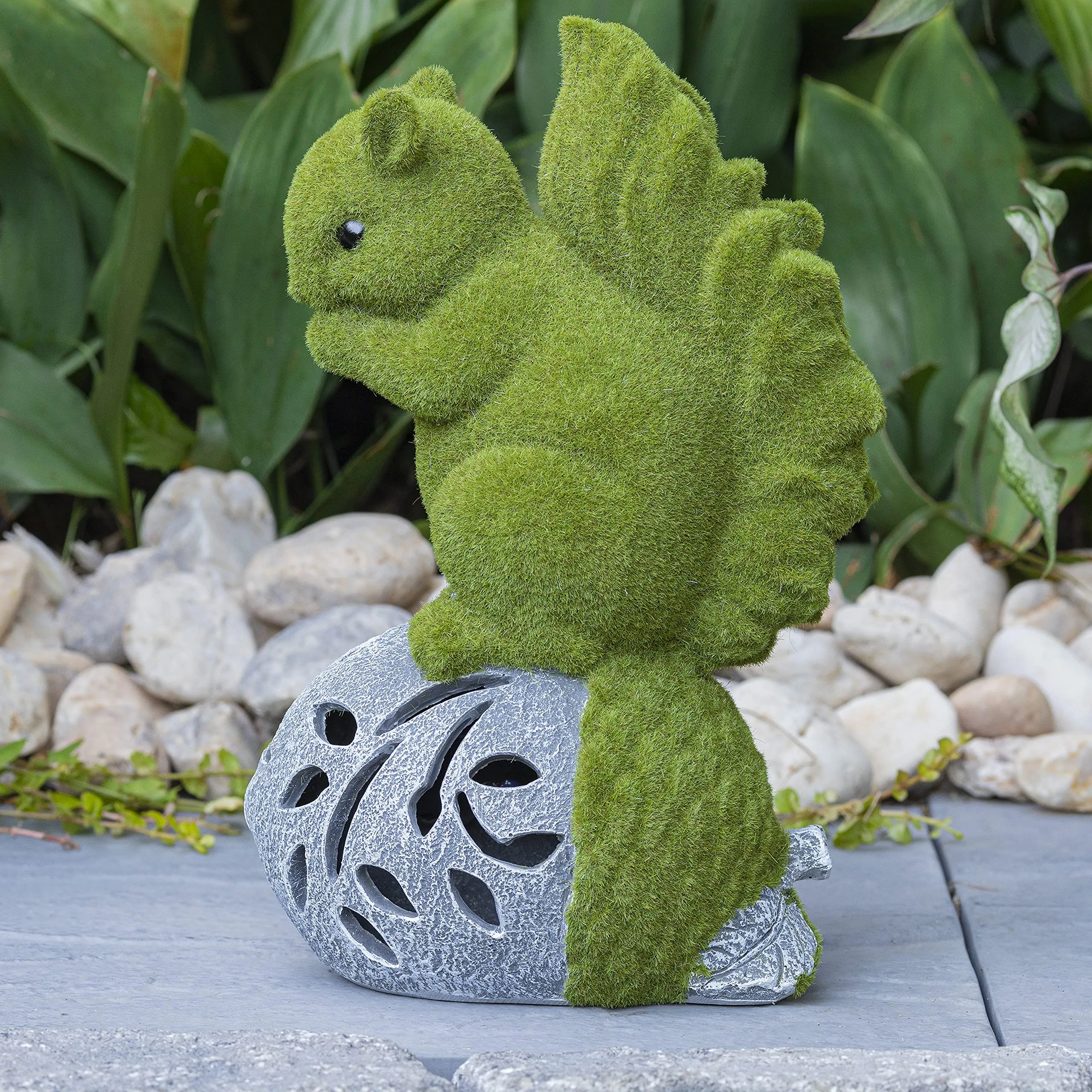 VP Home Flocked Squirrel with Glowing Acorn Solar Powered LED Outdoor Decor Garden