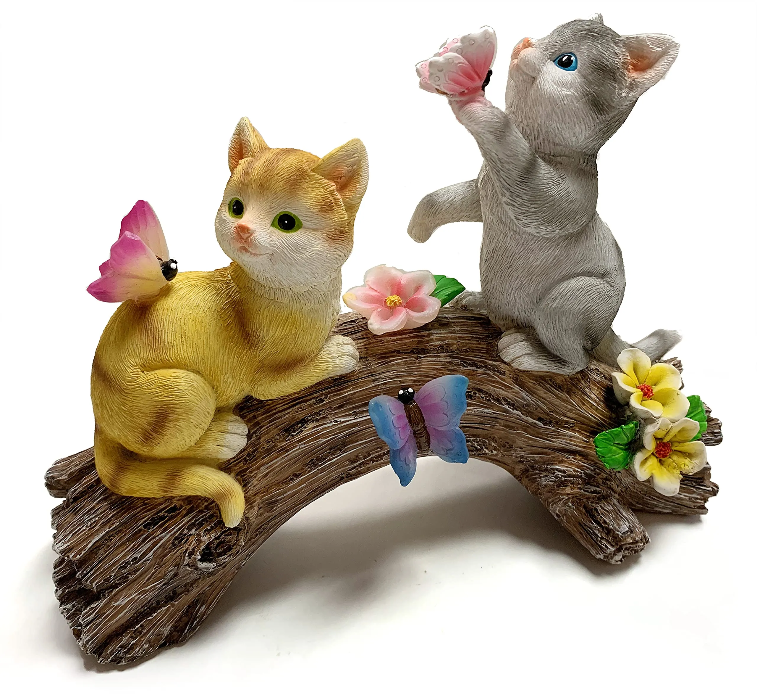 VP Home Kittens on a Log Solar Powered LED Outdoor Decor Garden