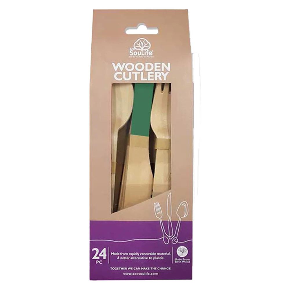 Wooden Coloured Cutlery 24PC Set