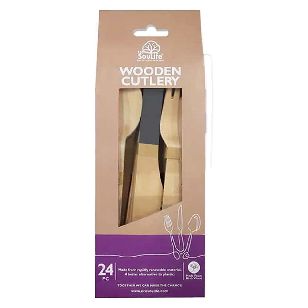 Wooden Coloured Cutlery 24PC Set