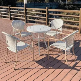 Wooden Twist WPC Alloy Aluminum 4 Seater Round Dining Table Set for Outdoor Furniture Premium Patio Dining and Elegant Garden Seating